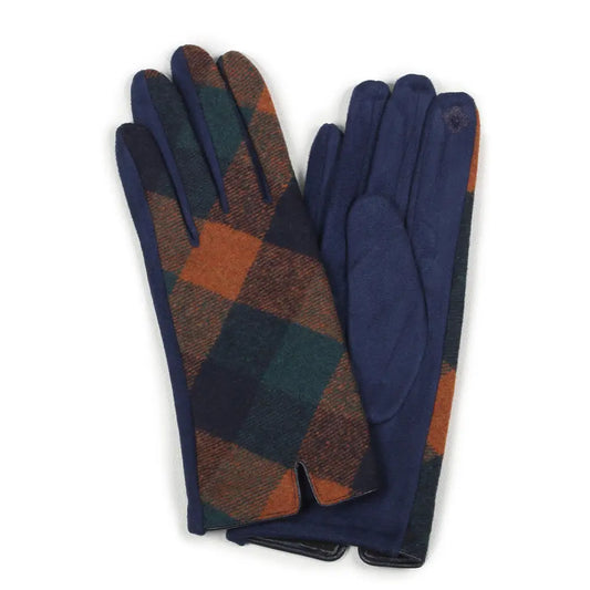 Plaid Faux Suede Touch Screen Gloves - Multiple Colors