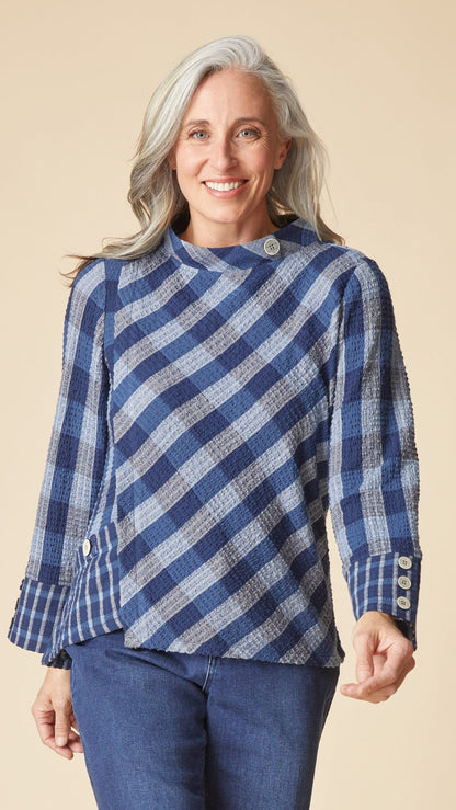 Habitat Tops Habitat Plaidemonium Asymmetrical Button Cuff Top Habitat Plaidemonium Asymmetrical Button Cuff Top