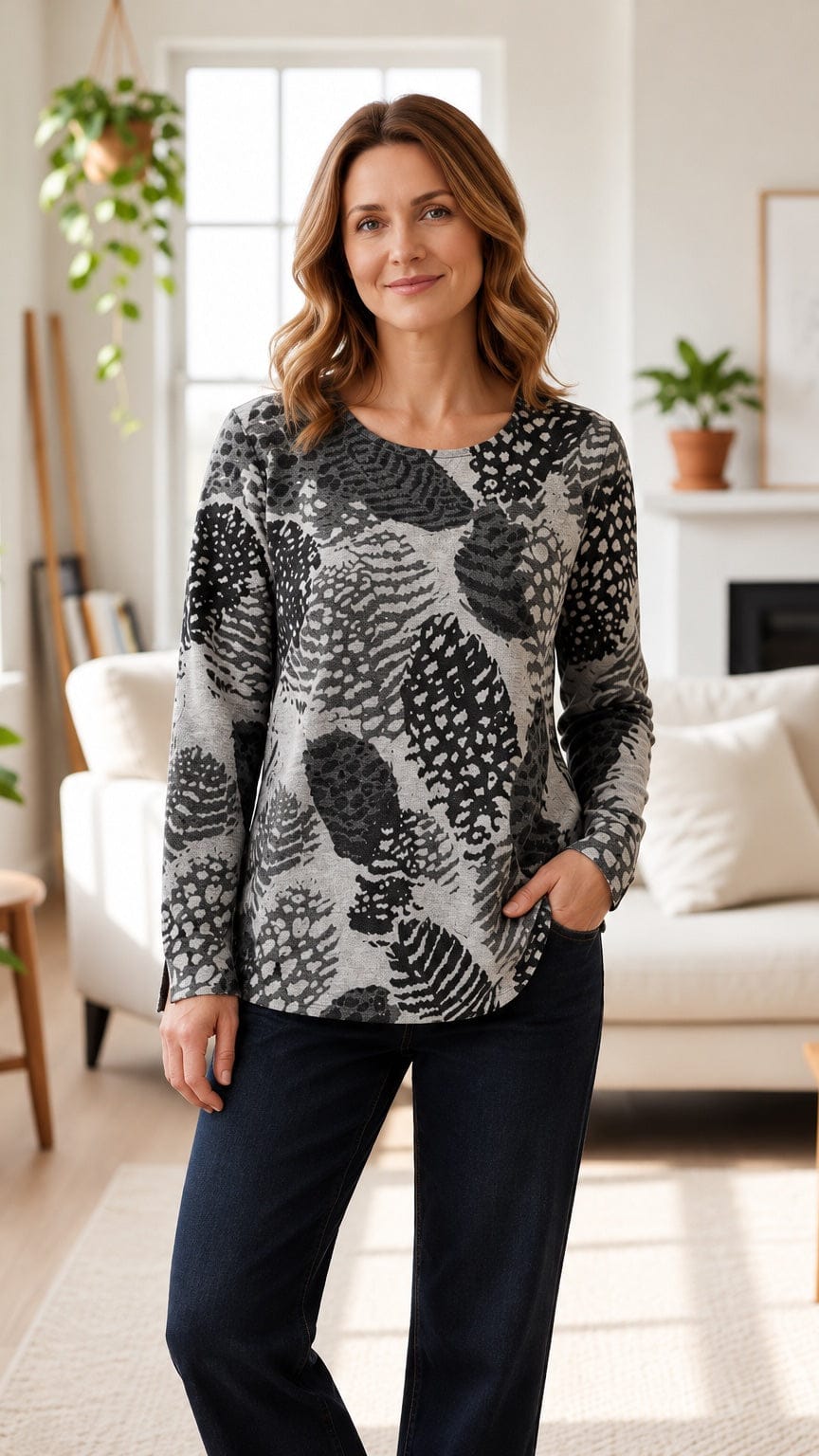 Creation by Lady Liberty Tops Printed Brushed Knit Tunic Top Printed Brushed Knit Tunic Top