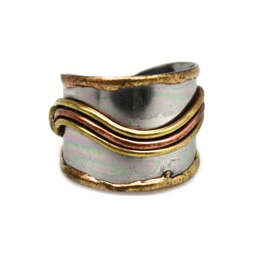 Anju Jewelry Abstract Mixed Metal Cuff Ring