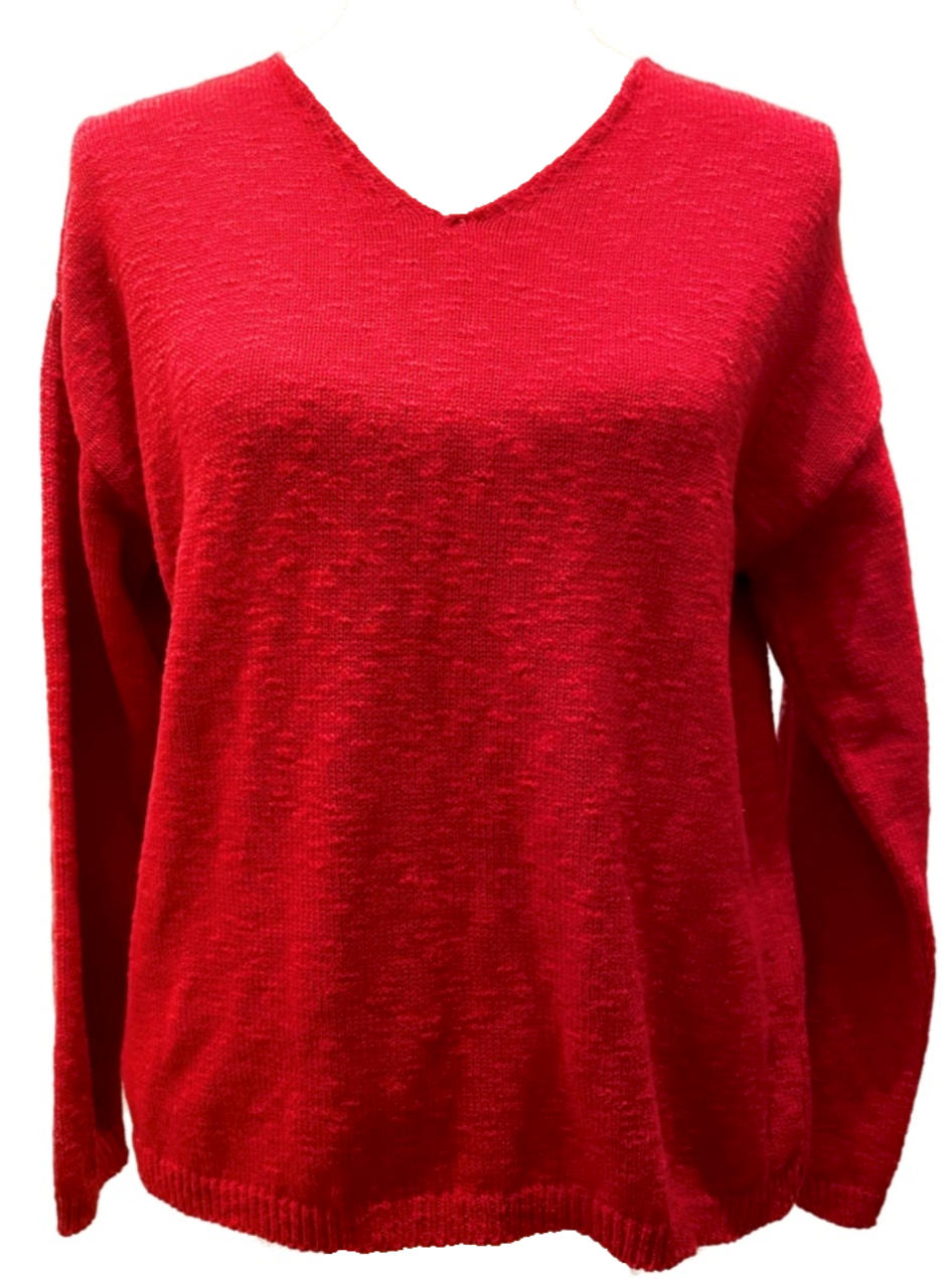 Avalin Cotton Slub Crop V-Neck Pullover, Red