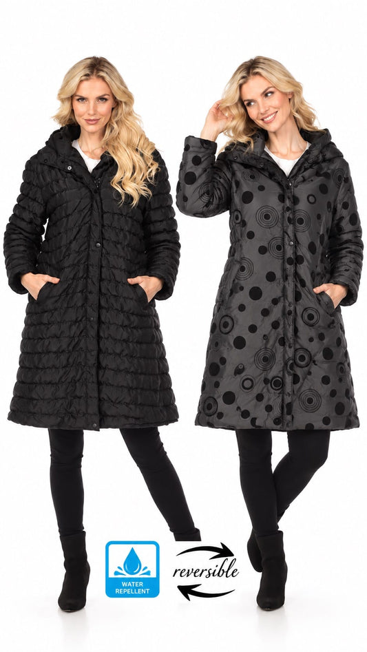 Oopera Jackets Reversible Puffer Long Jacket with Hood - Multiple Colors 55273438 Reversible Puffer Long Jacket with Hood - Multiple Colors