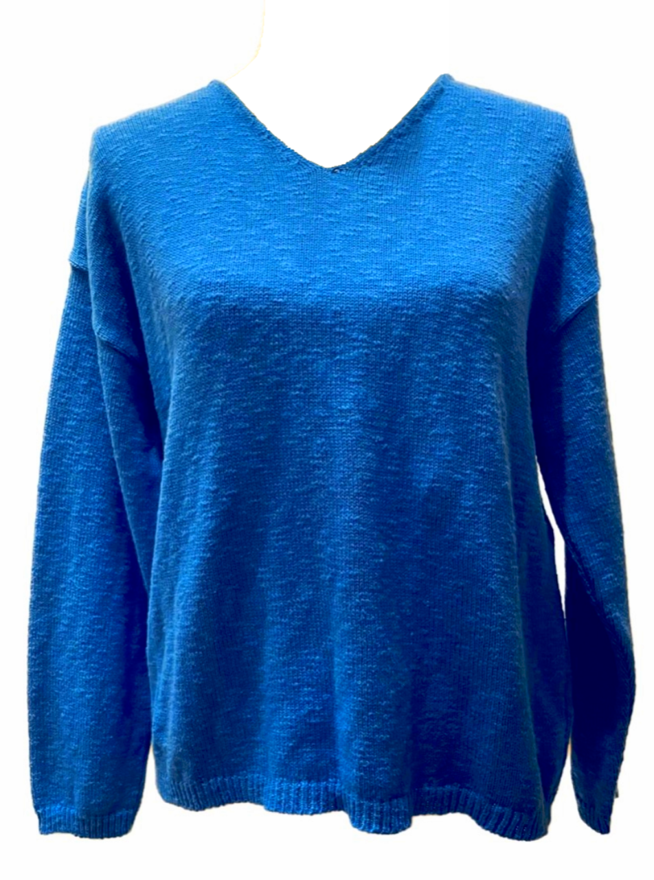 Avalin Cotton Slub Crop V-Neck Pullover, Royal Blue