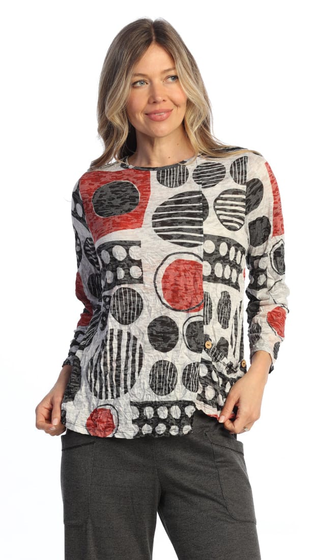 Jess & Jane Tops Jess & Jane Crushed Asymmetrical Top with Button Accents Jess & Jane Crushed Asymmetrical Top with Button Accents