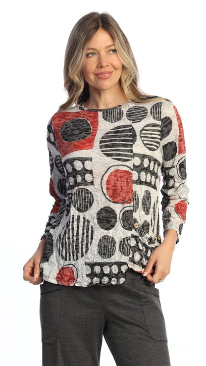 Jess & Jane Tops Jess & Jane Crushed Asymmetrical Top with Button Accents Jess & Jane Crushed Asymmetrical Top with Button Accents