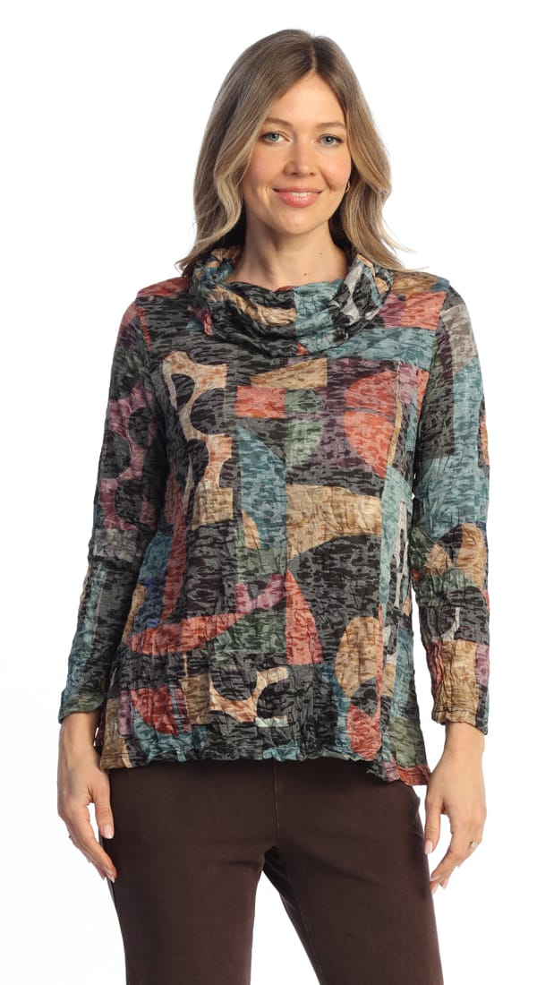 Jess & Jane Tops Jess & Jane Crushed Cowl Neck Top - Multiple Patterns Jess & Jane Crushed Cowl Neck Top - Multiple Patterns