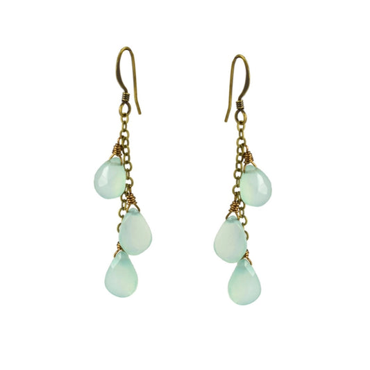 Edgy Petal Streaming Seafoam Chalcedony Teardrop Earring