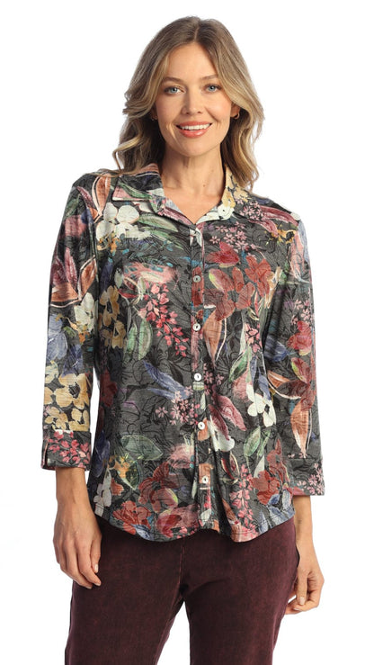 Jess & Jane Blouses Jess & Jane Button Down 3/4 Cuff Sleeve Blouse 30622174 Jess & Jane Button Down 3/4 Cuff Sleeve Blouse