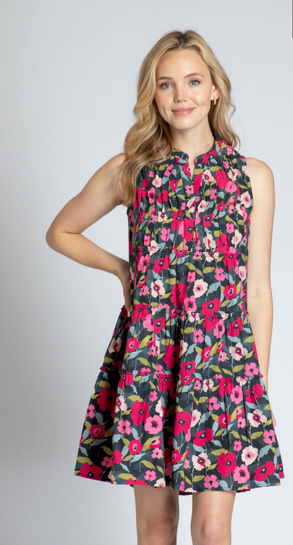 APNY Sleeveless Dress with Pintuck Detail - Multiple Prints