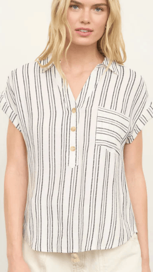 Blu Pepper Tops Striped Half Button Shirt 13296862 Striped Half Button Shirt
