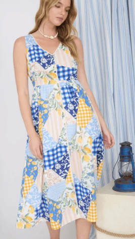Blu Pepper Dresses Multi-Pattern Patch Maxi Dress 80967646 Multi-Pattern Patch Maxi Dress