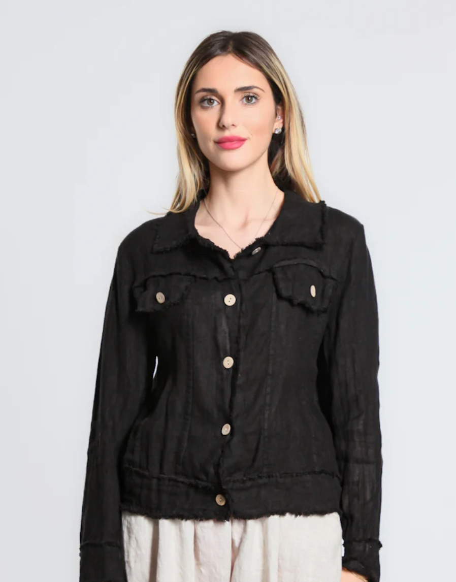 Tempo Paris Linen Fringe Jean Jacket - Multiple Colors
