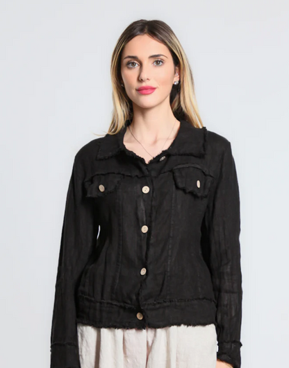Tempo Paris Linen Fringe Jean Jacket - Multiple Colors