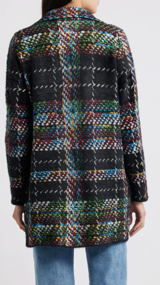 Liverpool Open Front Plaid Sweater Coat