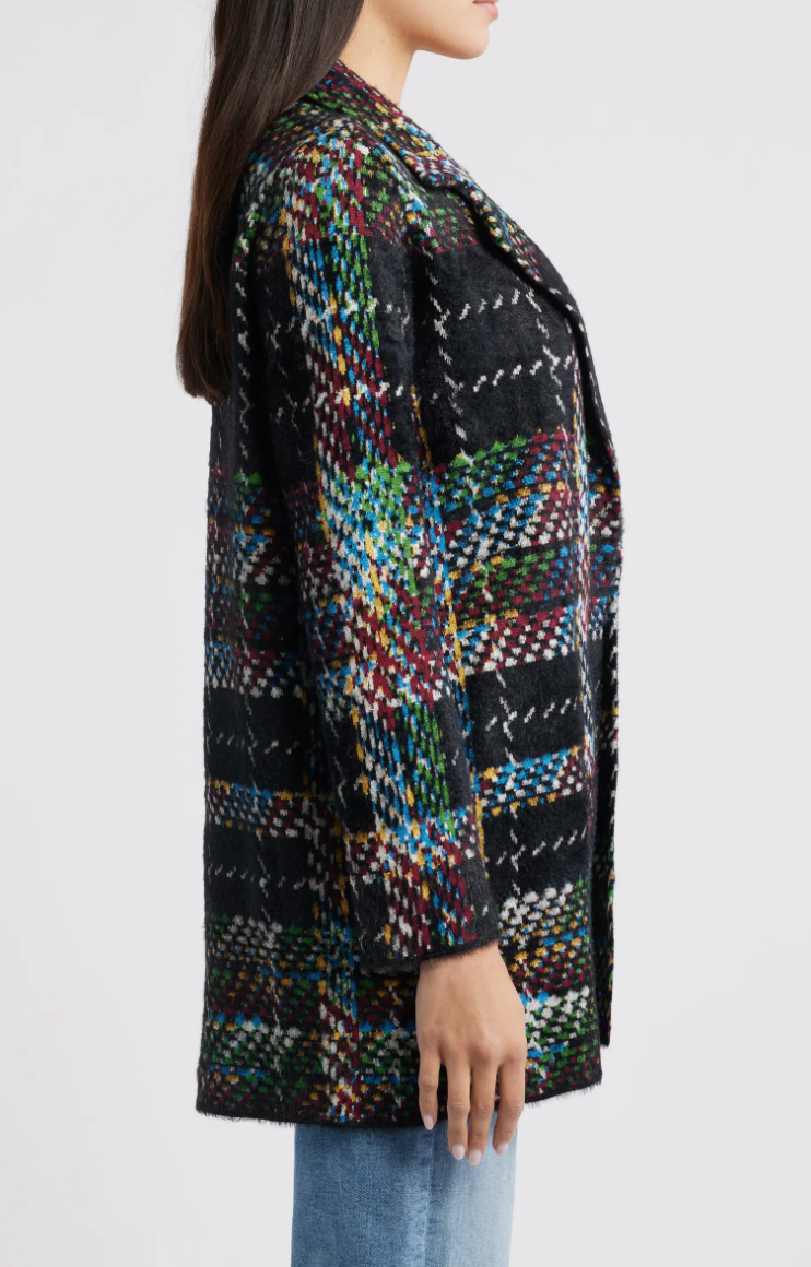 Liverpool Open Front Plaid Sweater Coat