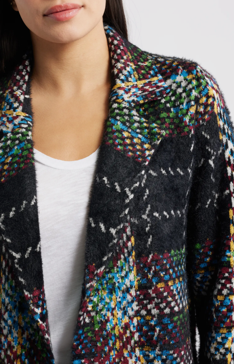 Liverpool Open Front Plaid Sweater Coat