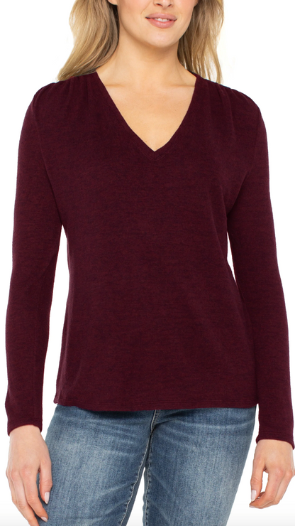 Liverpool Knit Mock Neck Top with Shirring Detail