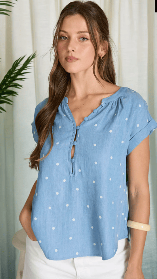 Blu Pepper Tops Polkadot Chambray Henley Top 22696414 Polkadot Chambray Henley Top