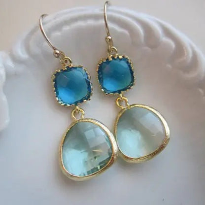 Laalee Jewelry Sea Blue and Prasiolite Gold Two Tier Earrings