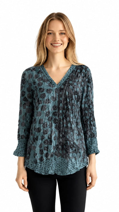 Shana Apparel Tops Shana Apparel Crinkle V-Neck Top 94141150 Shana Apparel Crinkle V-Neck Top