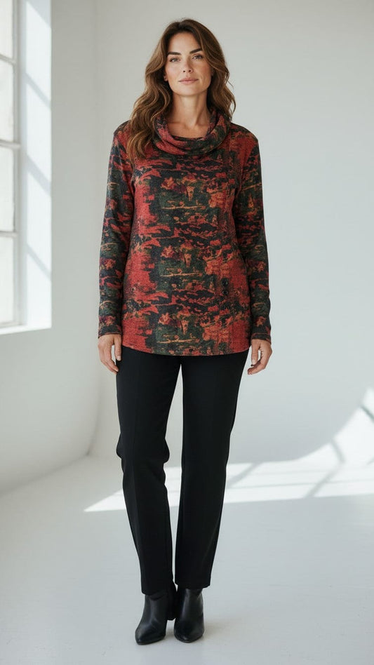Shana Apparel Tunics Shana Apparel Knit Cowl Tunic with Button Detail Shana Apparel Knit Cowl Tunic with Button Detail
