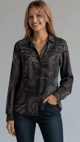 Shana Apparel Tops Shana Apparel Printed Back Mixed Media Shirt Shana Apparel Printed Back Mixed Media Shirt