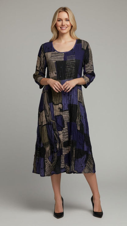Shana Apparel Dresses Shana Apparel 3/4 Sleeve Crinkle Dress Shana Apparel 3/4 Sleeve Crinkle Dress Purple