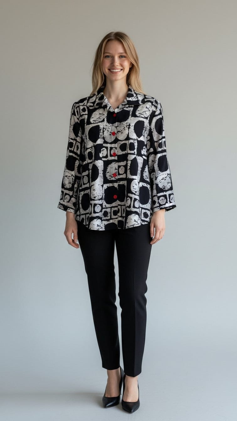 Shana Apparel Blouses Shana Apparel 3 Button Back Pleat Blouse Shana Apparel 3 Button Back Pleat Blouse Black
