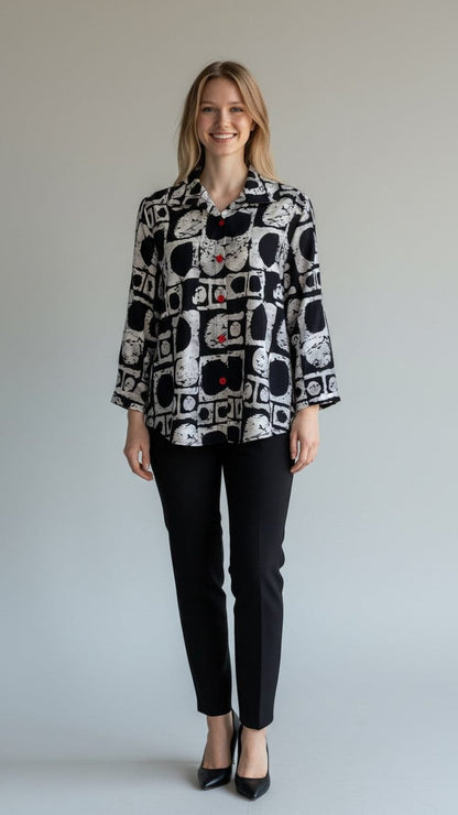 Shana Apparel Blouses Shana Apparel 3 Button Back Pleat Blouse Shana Apparel 3 Button Back Pleat Blouse Black