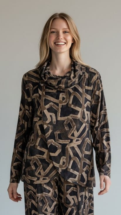 Shana Apparel Jackets Shana Apparel Button Cowl Crop Jacket - Multipel Prints 17282782 Shana Apparel Button Cowl Crop Jacket - Multipel Prints
