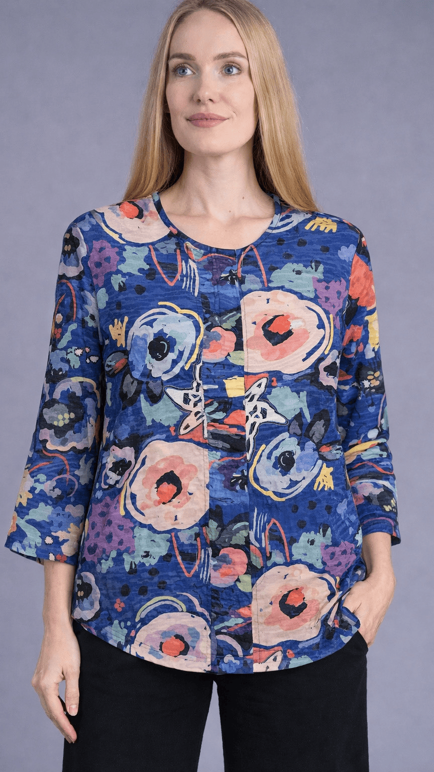 Shana Apparel Tops Shana Apparel Floral Ruched Panel Top 96107230 Shana Apparel Floral Ruched Panel Top