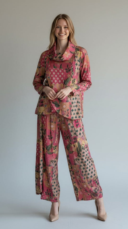 Shana Apparel Pants Shana Apparel Printed Airflow Lantern Pant Shana Apparel Printed Airflow Lantern Pant Wine