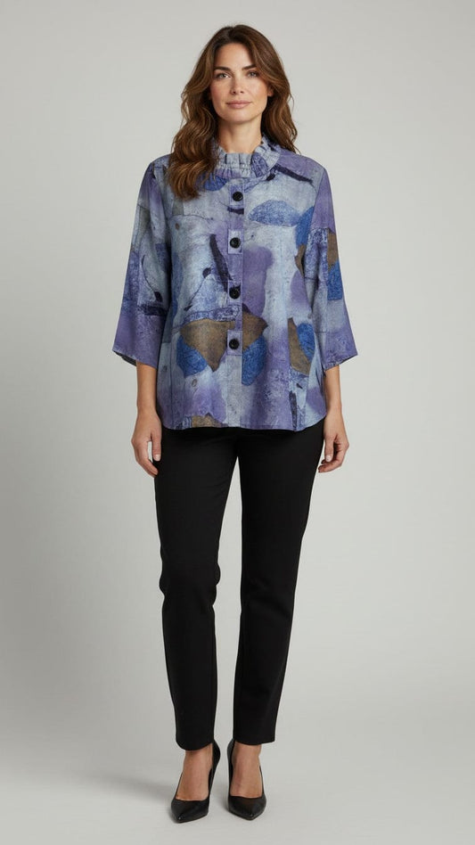 Shana Apparel Tops Shana Apparel Printed Elastic Collar Shirt - Multiple Colors 15677150 Shana Apparel Printed Elastic Collar Shirt - Multiple Colors