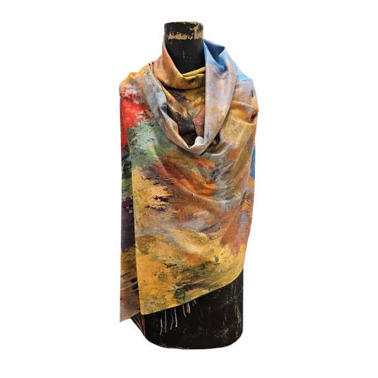 Mediterranean Concepts Scarves Med. Concepts Reversible Van Gogh Wheatfield & Fall Leaves Shawl 83231454 Med. Concepts Reversible Van Gogh Wheatfield & Fall Leaves Shawl