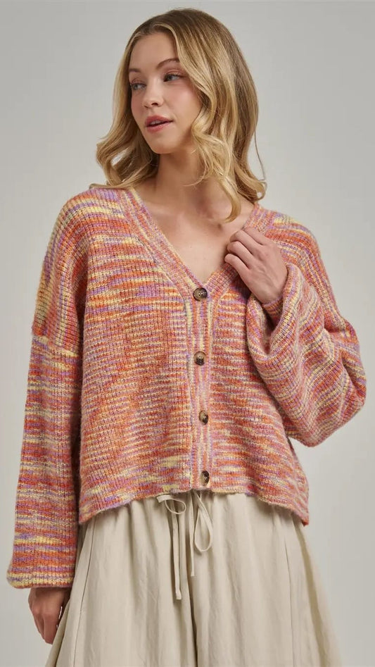 BON Sweaters Space Dye Knitted Sweater with v-neck and button closure, front view