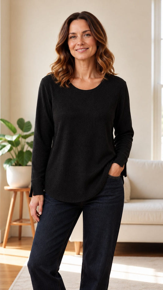 Creation by Lady Liberty Tops Split Cuff Ribbed Tunic Sweater Split Cuff Ribbed Tunic Sweater