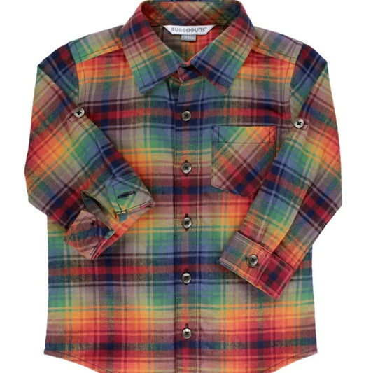 RuffleButts Storybook Rainbow Button Down Shirt