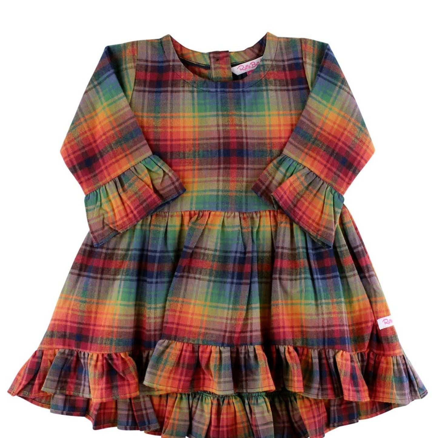 RuffleButts Storybook Rainbow Plaid High Low Ruffle Tunic