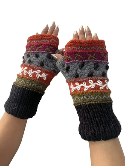 Yak & Yeti Gloves Striped Knit Embroidered Fingerless Gloves - Multiple Patterns 51087838 Striped Knit Embroidered Fingerless Gloves - Multiple Patterns