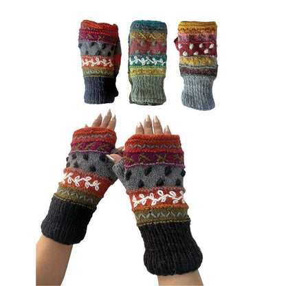 Yak & Yeti Gloves Striped Knit Embroidered Fingerless Gloves - Multiple Patterns Striped Knit Embroidered Fingerless Gloves - Multiple Patterns