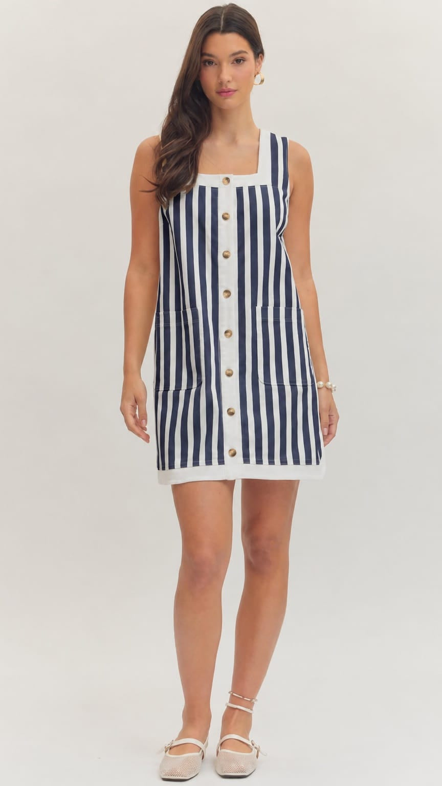 Entro Dresses Striped Button Front Denim Dress 99933406 Striped Button Front Denim Dress