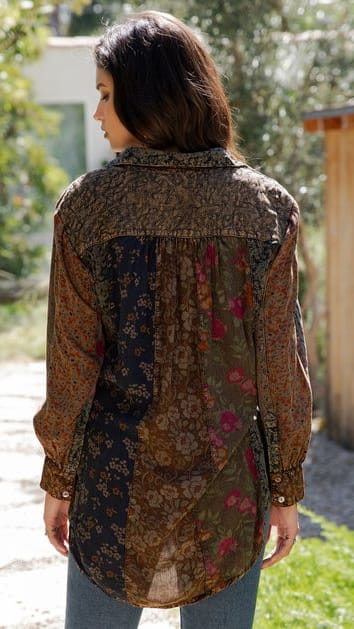 Young Threads Tops Boho Quilted Embroidered Tiered Shirt Boho Quilted Embroidered Tiered Shirt