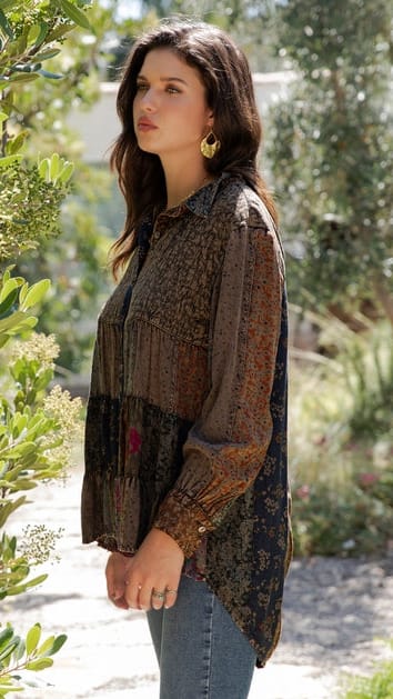 Young Threads Tops Boho Quilted Embroidered Tiered Shirt Boho Quilted Embroidered Tiered Shirt