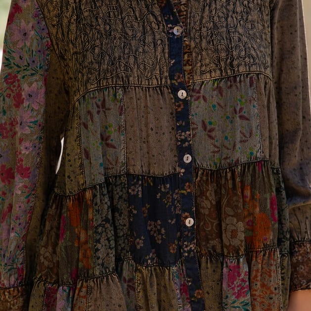 Young Threads Tops Boho Quilted Embroidered Tiered Shirt Boho Quilted Embroidered Tiered Shirt