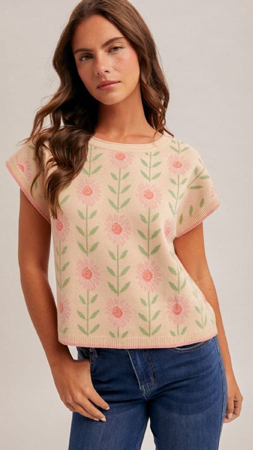 Hem & Thread Tops Floral Printed Boatneck Sweater Top Floral Printed Boatneck Sweater Top