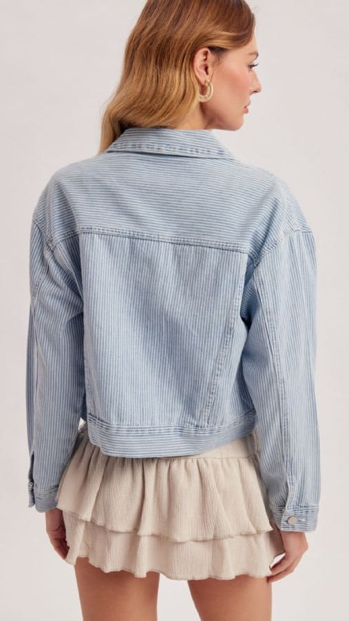 Hem & Thread Jackets Striped Crop Denim Jacket Striped Crop Denim Jacket