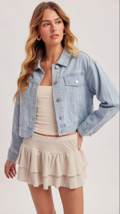 Hem & Thread Jackets Striped Crop Denim Jacket Striped Crop Denim Jacket
