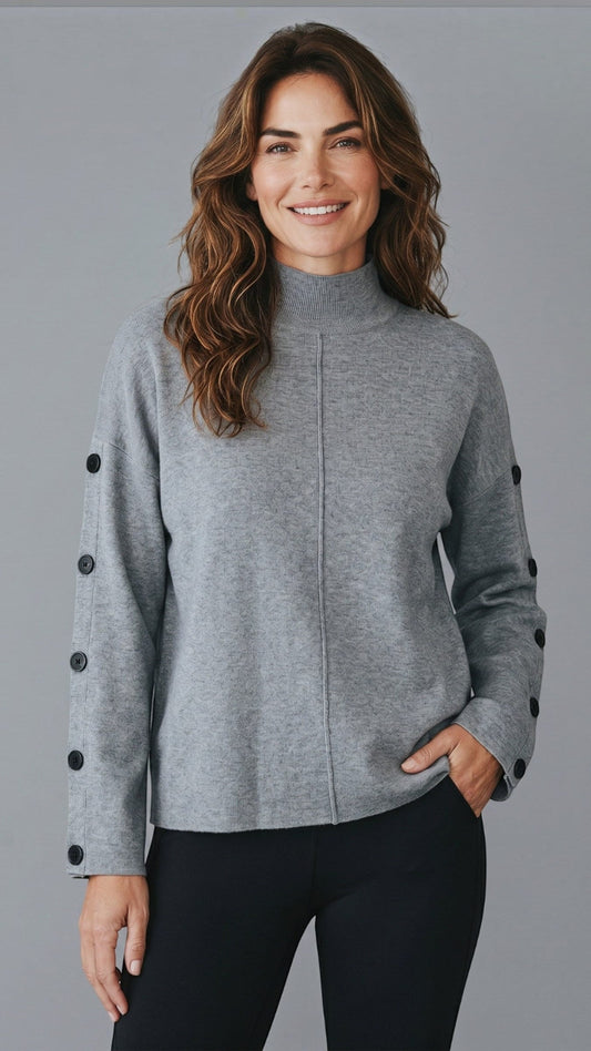 Tempo Paris Sweaters Tempo Paris Button Sleeve Sweater Tempo Paris Button Sleeve Sweater