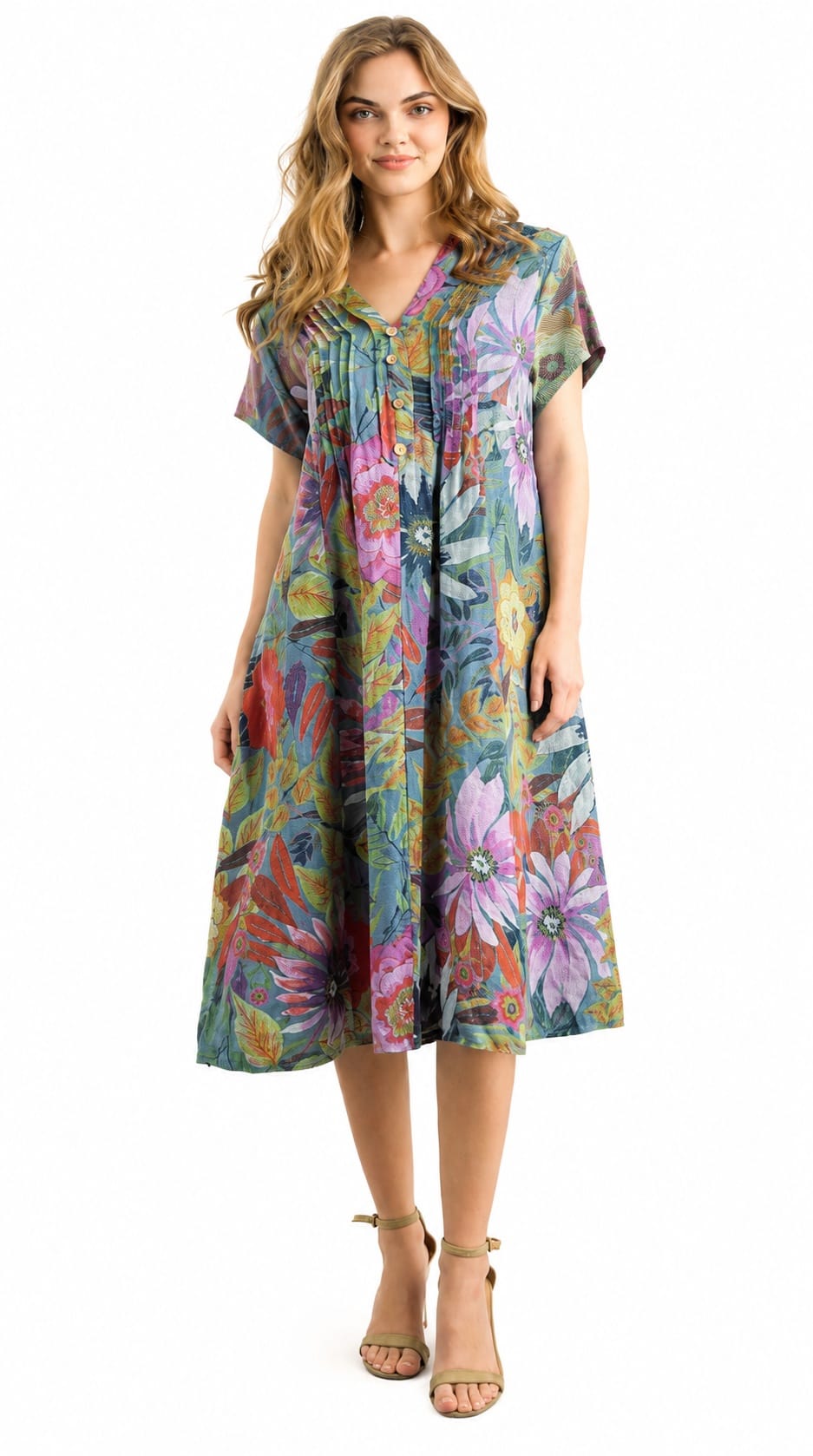 Tempo Paris Dresses Tempo Paris Artisan Floral Swing Midi Linen Dress 61638878 Tempo Paris Artisan Floral Swing Midi Linen Dress