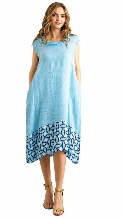 Tempo Paris Dresses Tempo Paris Geometric Border Linen Bubble Midi Dress Tempo Paris Geometric Border Linen Bubble Midi Dress
